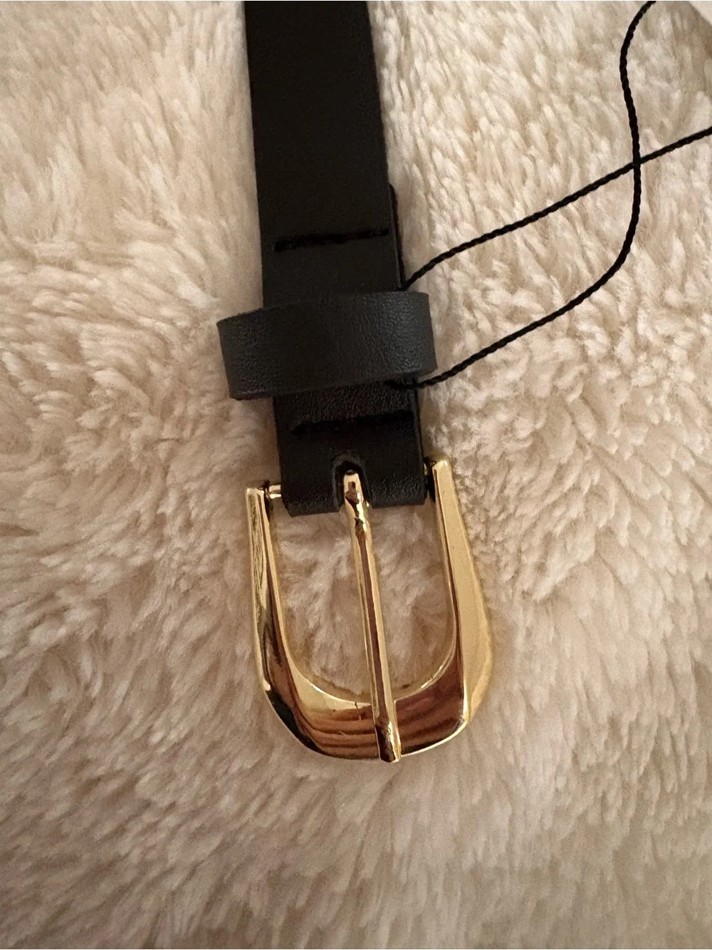 Zarah Classic Black Leather Belt with Gold Buckle